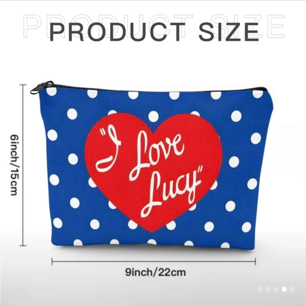 Women's I Love Lucy Blue Red Polka Dot Cosmetic Bag One Size